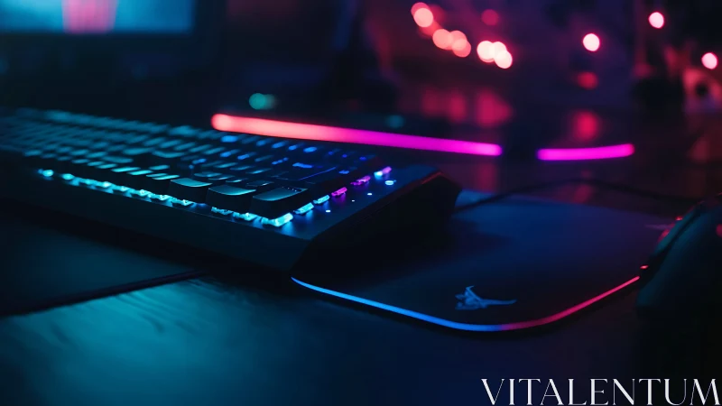 RGB backlit gaming keyboard on dark desktop setup.