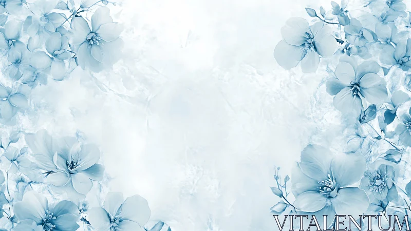 Delicate Blue Flowers Frame Central Composition