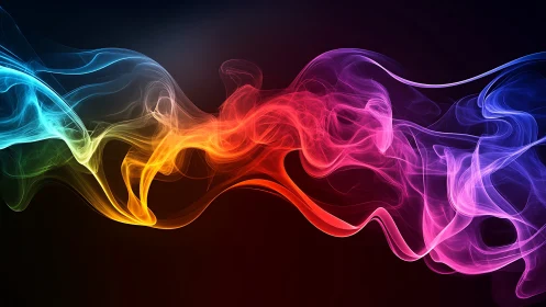 Colorful light smoke waves over dark gradient background.