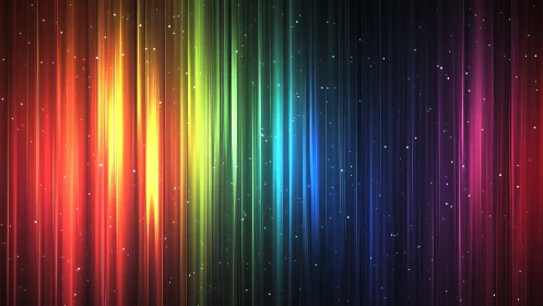 Prismatic light streaks cascading across deep space field.