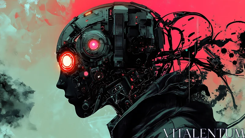 Cybernetic profile portrait with neon circuitry and glow.