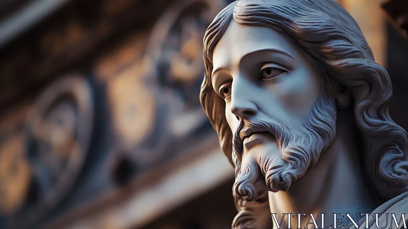 Sculpted male religious figure in close frontal perspective.