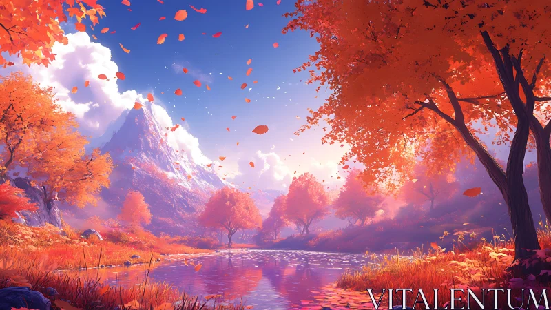 Golden autumn valley cradled by soft, snow kissed peaks.