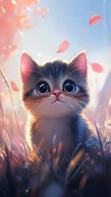 Luminous Kitten Portrait in Meadow Glow.
