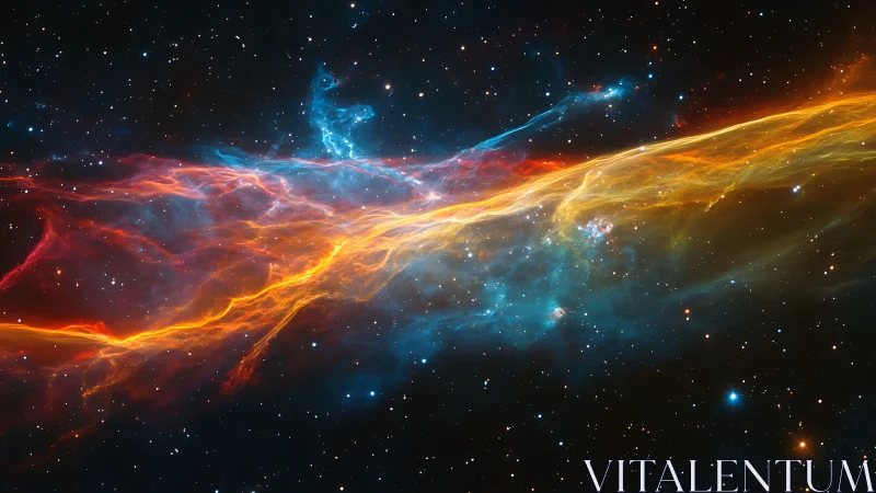 Stellar nebula filaments with glowing ionized gas streams.