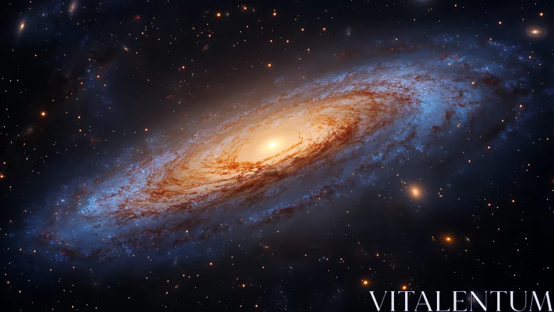 Gentle golden galaxy swirling through deep midnight space.