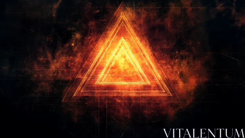 Concentric Triangular Neon Geometry Radiating Within Textured Digital Space