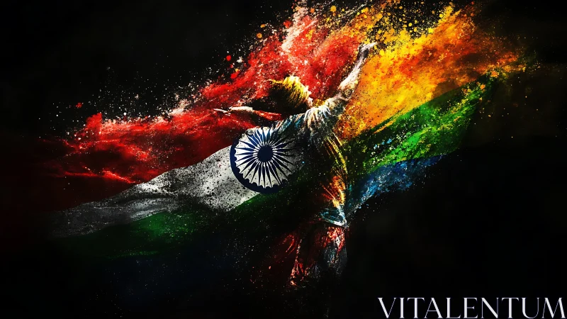 Dynamic Indian tricolour splash with jubilant dancer silhouette