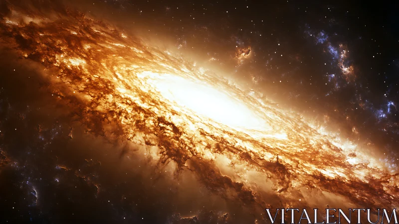 Golden spiral galaxy swirling through a glowing cosmos.