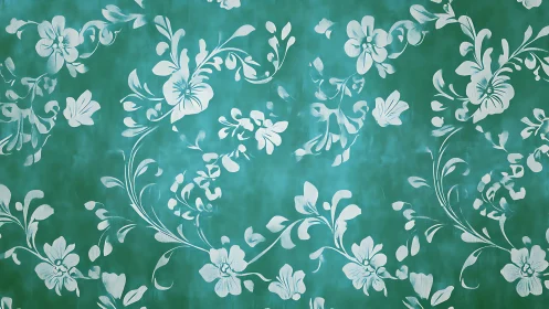 Floral whispers curl across teal like painted spring smoke