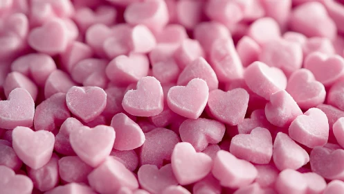Pink Heart-Shaped Confectionery Candies in Selective Focus Macro Composition