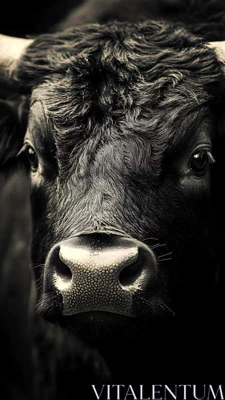 Close-up portrait captures the intense gaze of a bull.