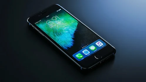 Black smartphone displaying lock screen with emerald wallpaper.