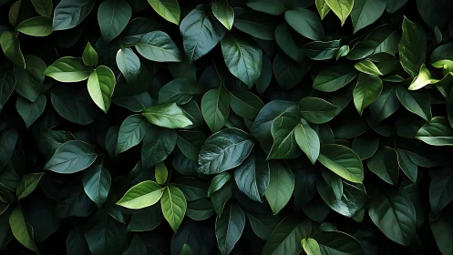Dense overlapping foliage with high-contrast glossy leaf surface modeling