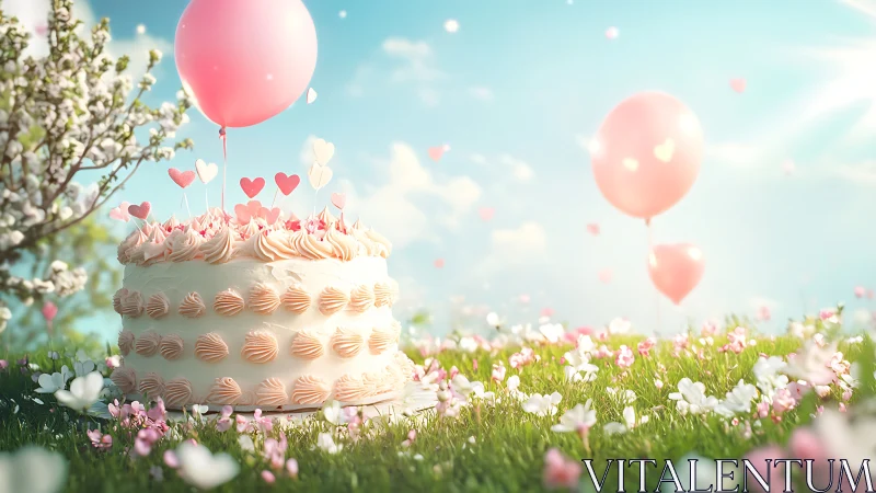 A Whimsical Garden Celebration with Floating Balloons and Blossoms