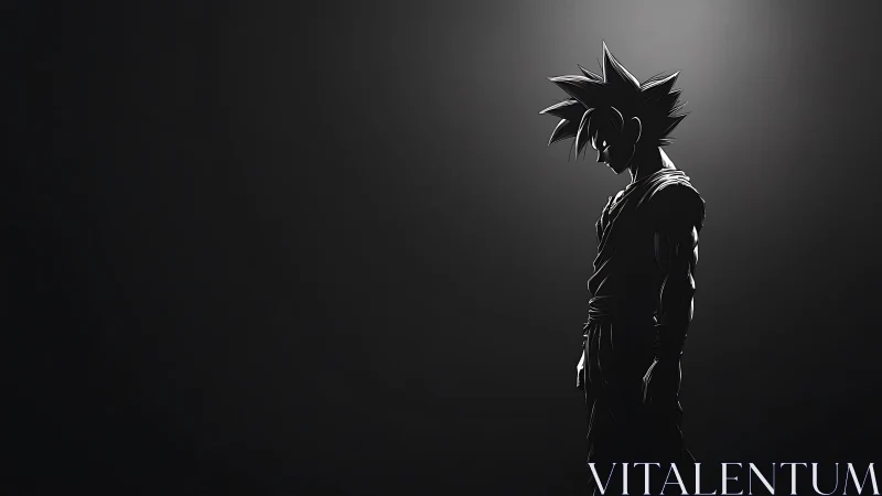 Solitary anime warrior silhouette under stark spotlight.