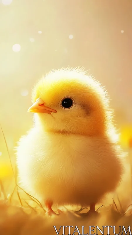 Fluffy Yellow Chick Portrait in Golden Light.