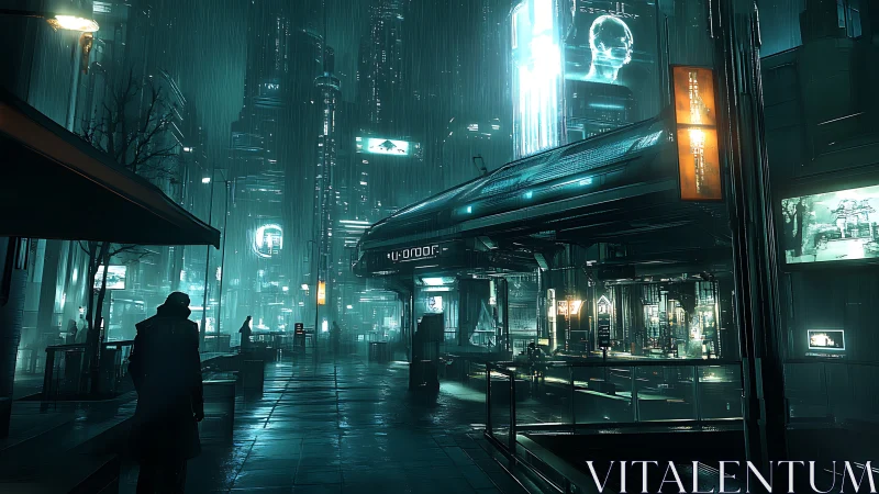 Midnight rainwalk through neon alleys of a sleepless megacity.