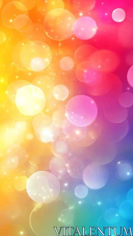 Iridescent bokeh orbs glow across radiant rainbow gradient.