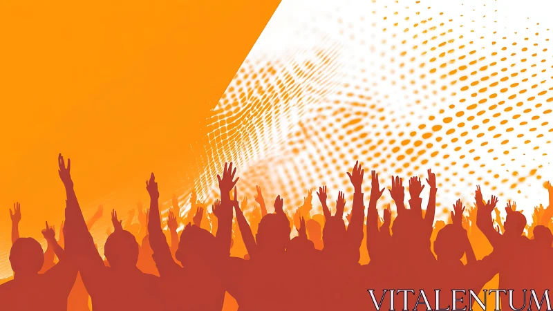 Silhouetted crowd celebrates under vibrant orange energy