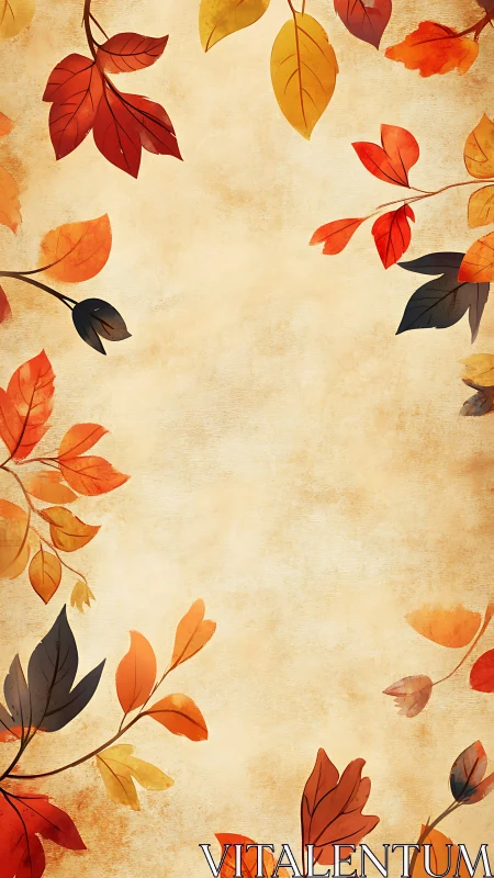 Vertical illustration shows autumn leaves framing blank center