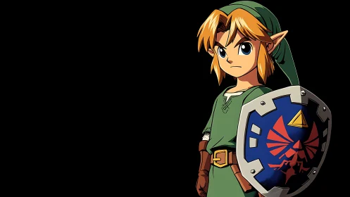 Heroic anime warrior stands ready against deep black void