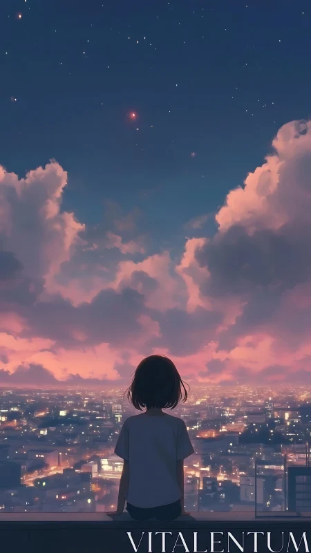 Solitary rooftop viewer beneath glowing twilight sky.