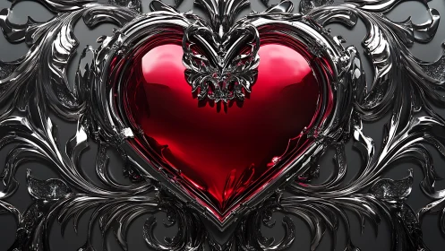 Ornate Red Heart on Dark Baroque Frame