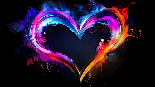 Neon Heart Shape with Flowing Luminous Energy