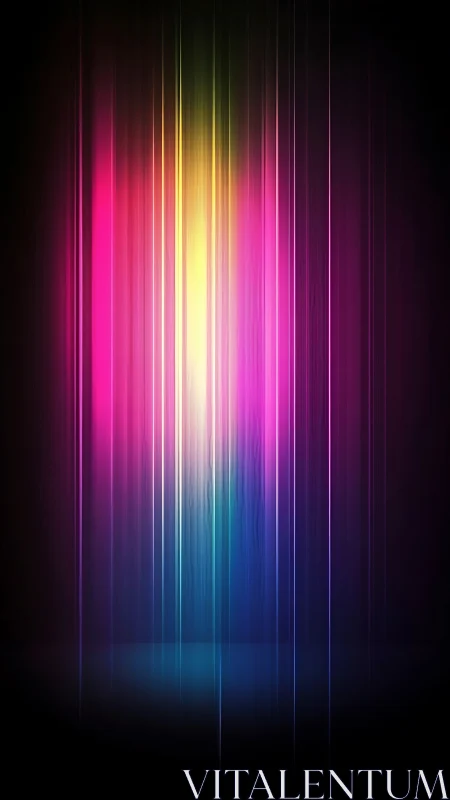 Vertical neon spectrum beams over deep black gradient field.