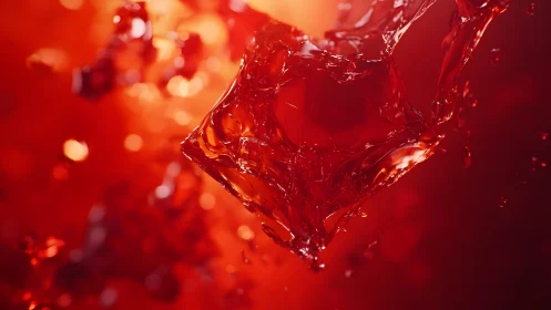 Abstract close-up of red liquid splash with sharp lighting effects.
