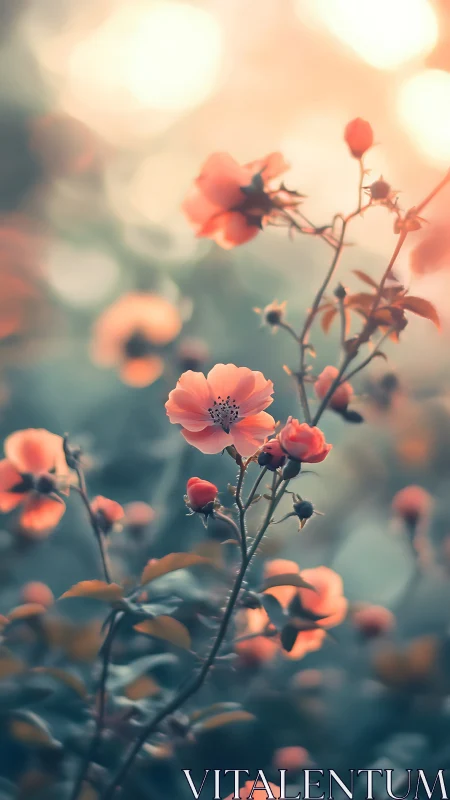 Backlit Cosmos Flowers with Shallow Depth Field and Bokeh Rendering