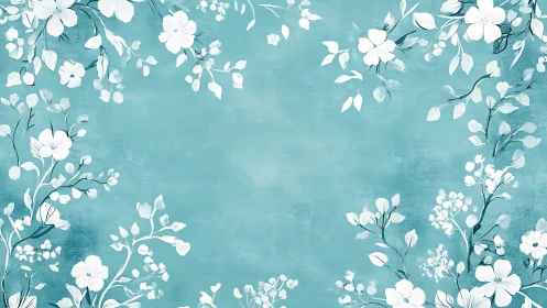 Turquoise Botanical Canvas with Cascading White Florals and Foliage