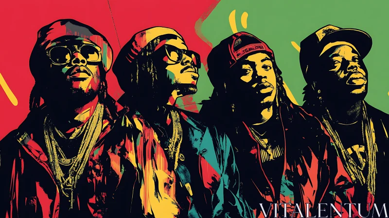 Pop art hip hop quartet portrait in saturated duotone palette