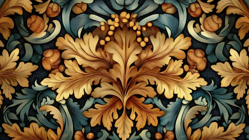 Baroque oak leaf ornament forms dense golden floral tapestry