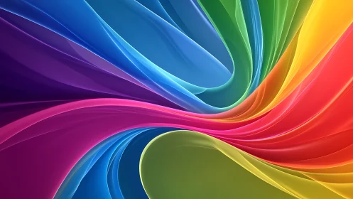 Vibrant swirling ribbons form fluid multicolor abstract vortex.