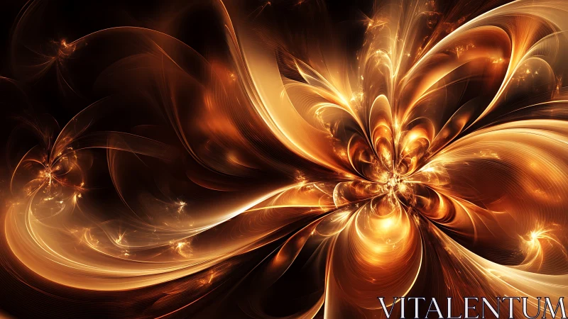 Abstract golden fractal bloom with curved luminous forms.