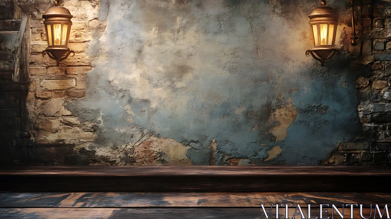 Rustic lantern alley wall glowing with old-world warmth.