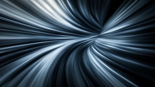 Abstract metallic tunnel with dynamic light streaks, digital style.