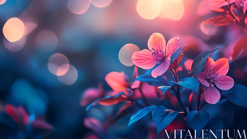 Digital painting of neon-lit blossoms in shallow depth of field.