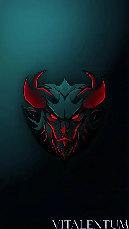Digital painting of demonic mask emblem with neon rimlight.
