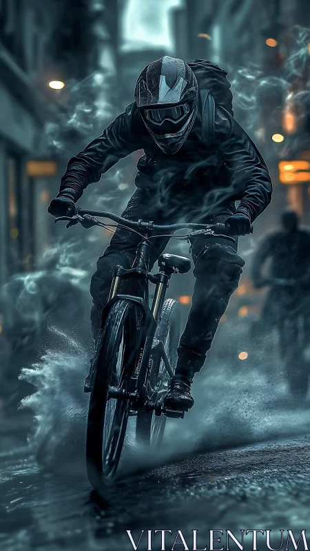 Fearless Rider Conquers Stormy Urban Streets on Bicycle
