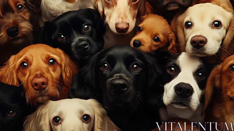 Spaniel dog portraits cluster under warm studio light.