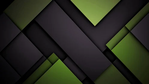 Green and black layered geometric panels create depth