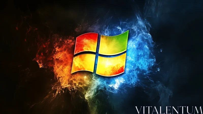 Windows Logo Burst with Fire and Ice Energy Effects