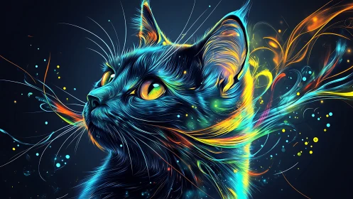 Neon Cat with Luminous Eyes and Energy Flow.