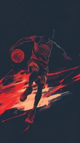 Basketball player in motion with red dynamic streaks.
