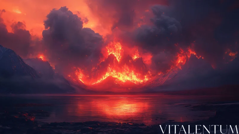 Volcanic Eruption Over Night Ocean Water