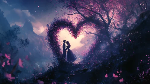 Silhouetted Figures in Flowering Botanical Archway Setting