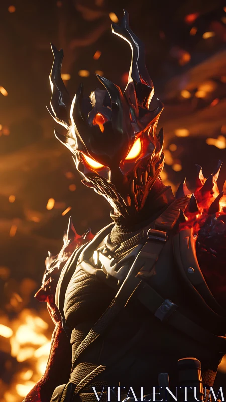 Infernal armored warrior with blazing molten horned helm.